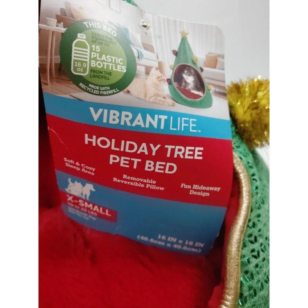 Vibrant Life Holiday Tree Ped Bed XS Covered Removable Cover Polyester Green